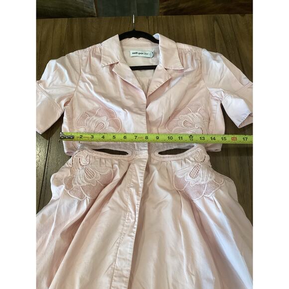 Self Portrait cut out shortsleeve flare mini dress powder pink organic cotton 4 - Picture 5 of 8